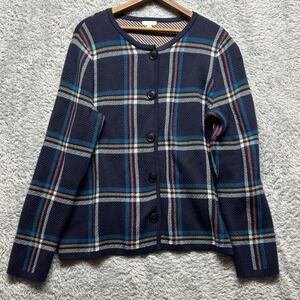 Talbots Cardigan Women Large Blue Plaid Button Up Long Sleeve Windowpane Sweater